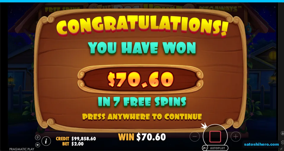 Congratulations screen shows $70.60 collected total
