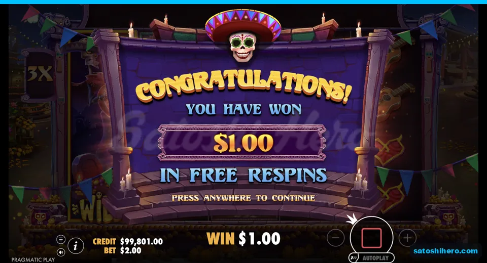 Collect screen shows total win of $1.00