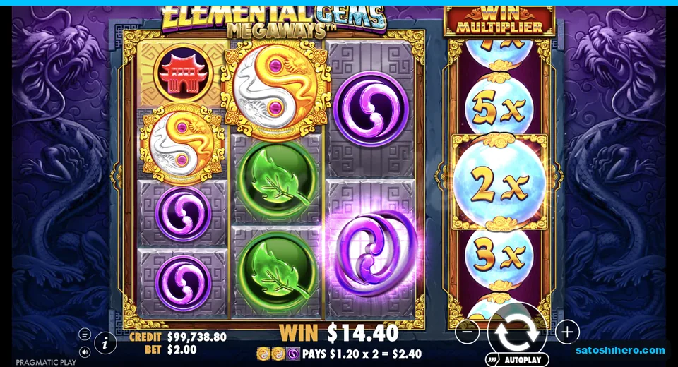 Line win resolves with gold Wilds and 2x multiplier