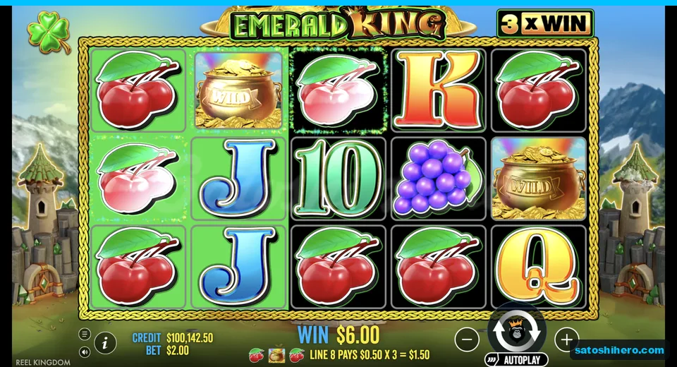 Line win resolves with cherries and two wild pots