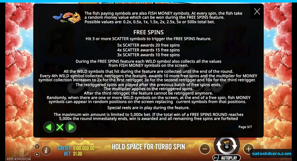Free Spins rules show Wild ladder and fish values