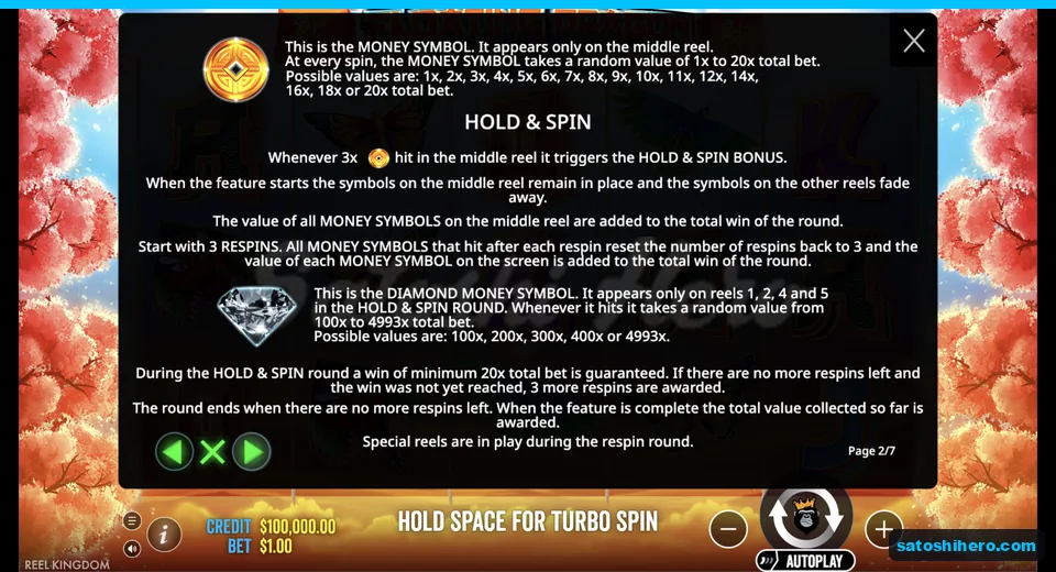 Rules page shows Money coins and respin values