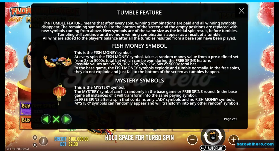 Tumble panel shows fish money and Mystery