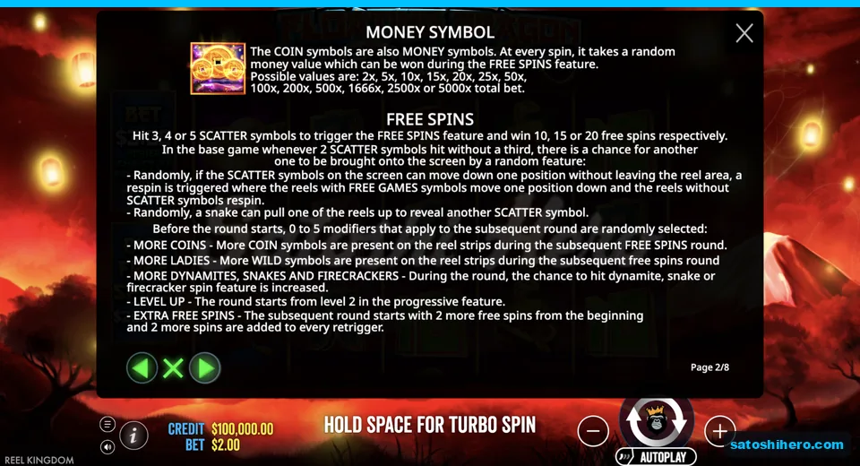 Rules page shows coin values and scatter awards