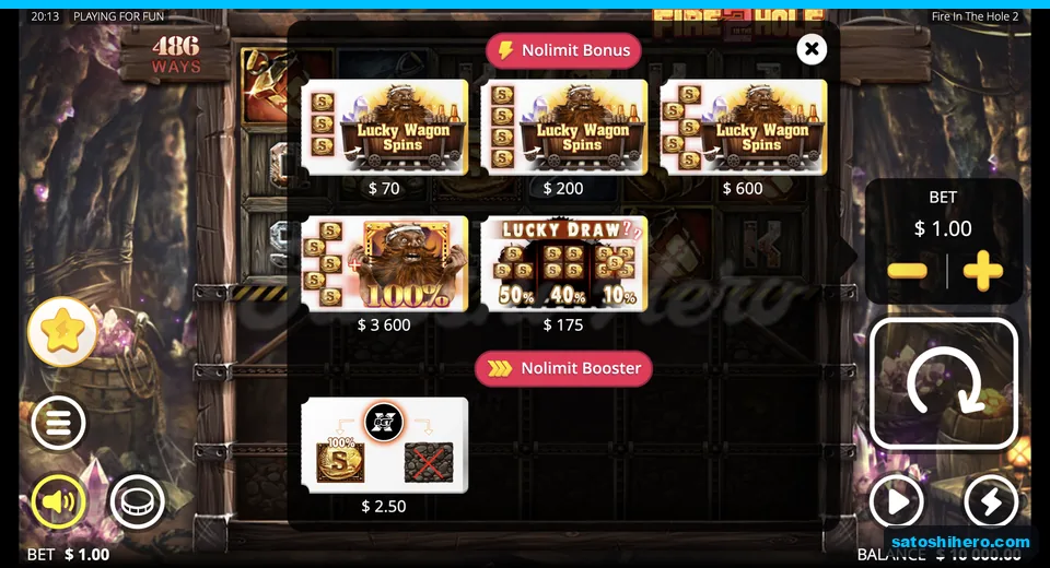 Bonus buy menu lists six paid entries