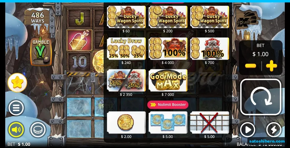 Bonus menu lists escalating buy prices