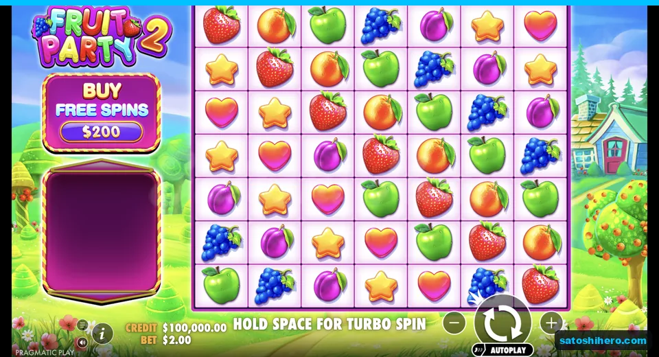 Settled fruit grid beside the buy panel