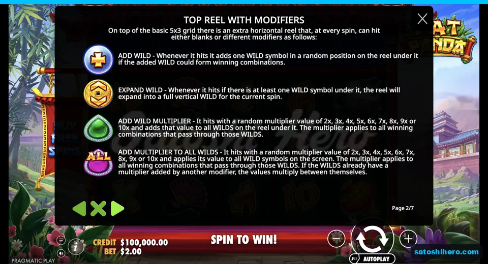 Top reel modifier symbols explain wild effects