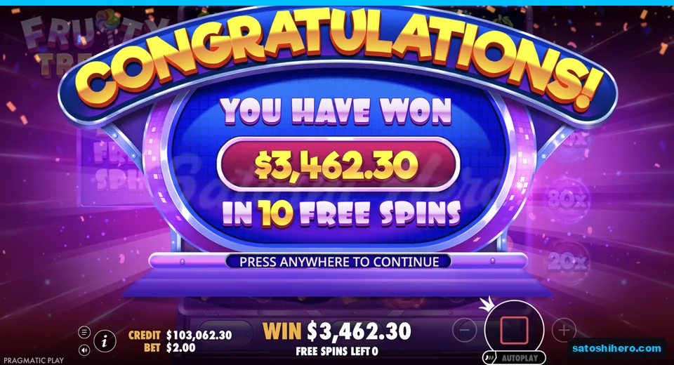 Super free spins collect shows $3,462.30