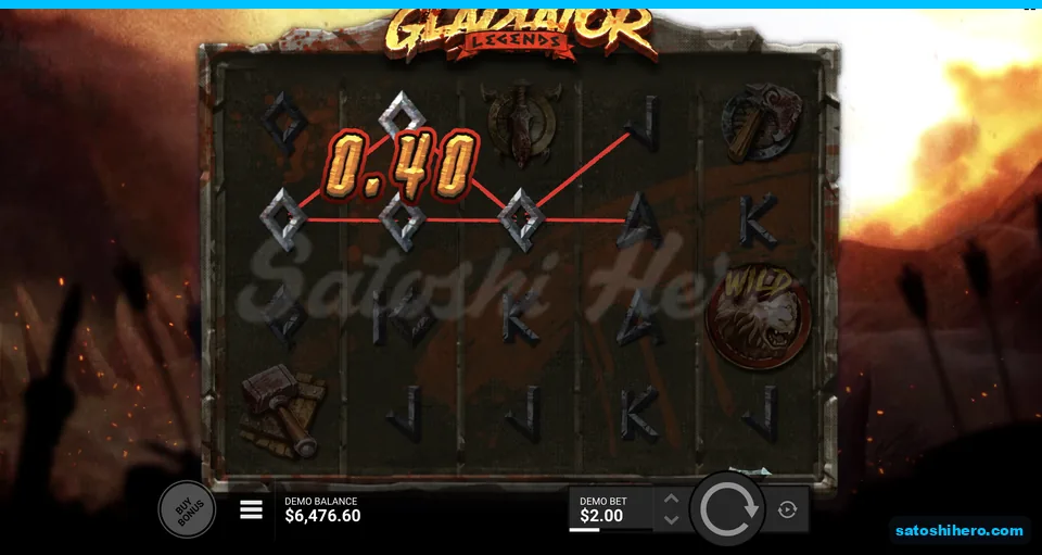 Red payline marks a $0.40 line win