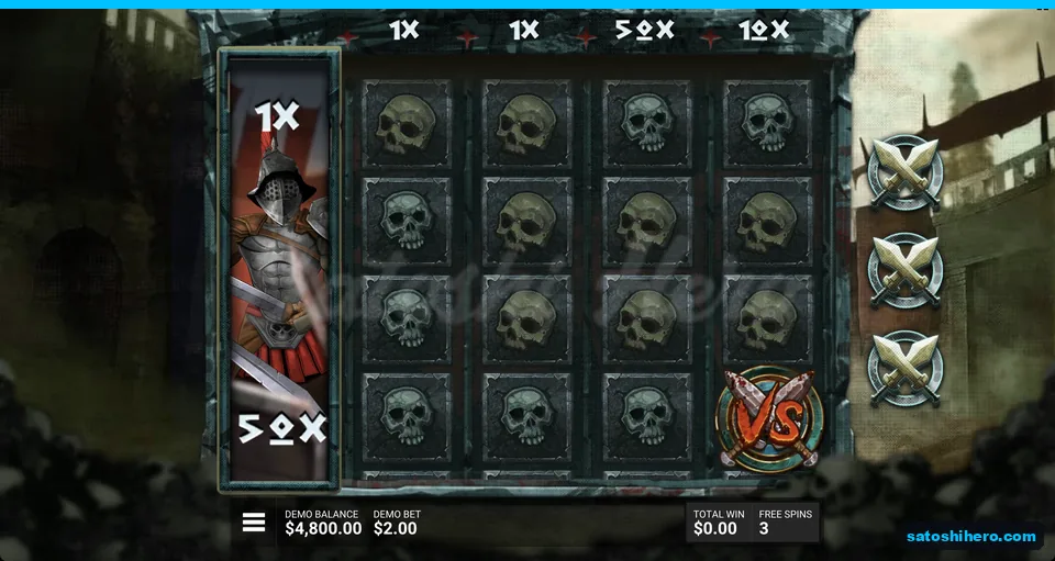 Skulls fill board beside a 50x reel