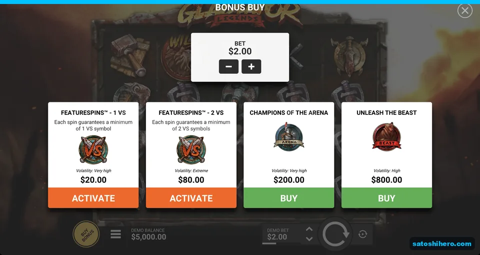 Bonus buy menu lists four paid options