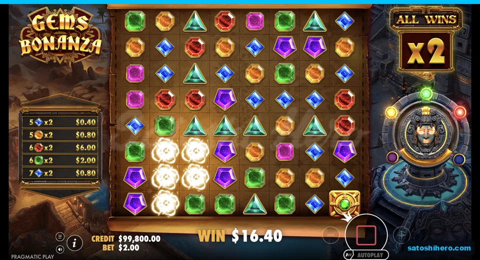 Wild gems land with 2x multiplier