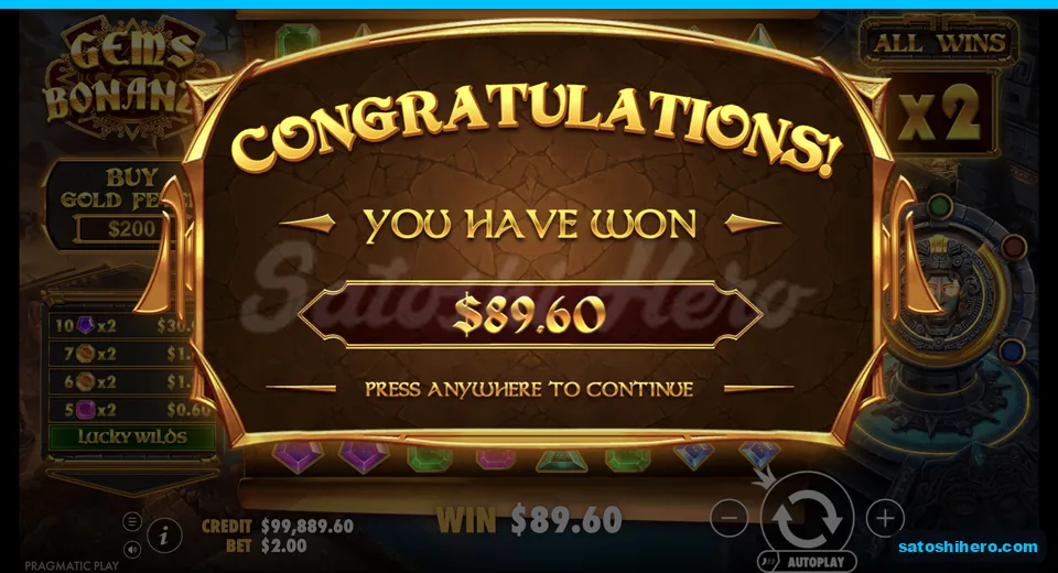 Collect screen shows $89.60 total win