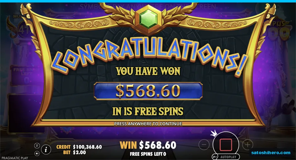 Collect screen shows total win of $568.60