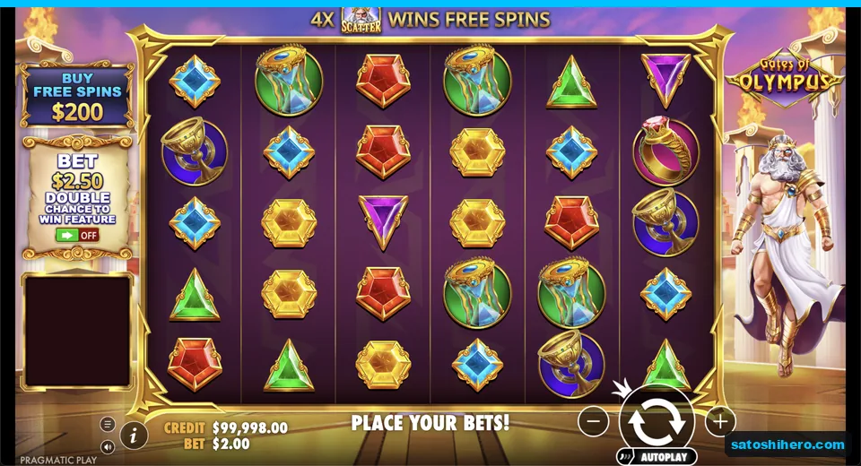 Board rests with Zeus beside symbols