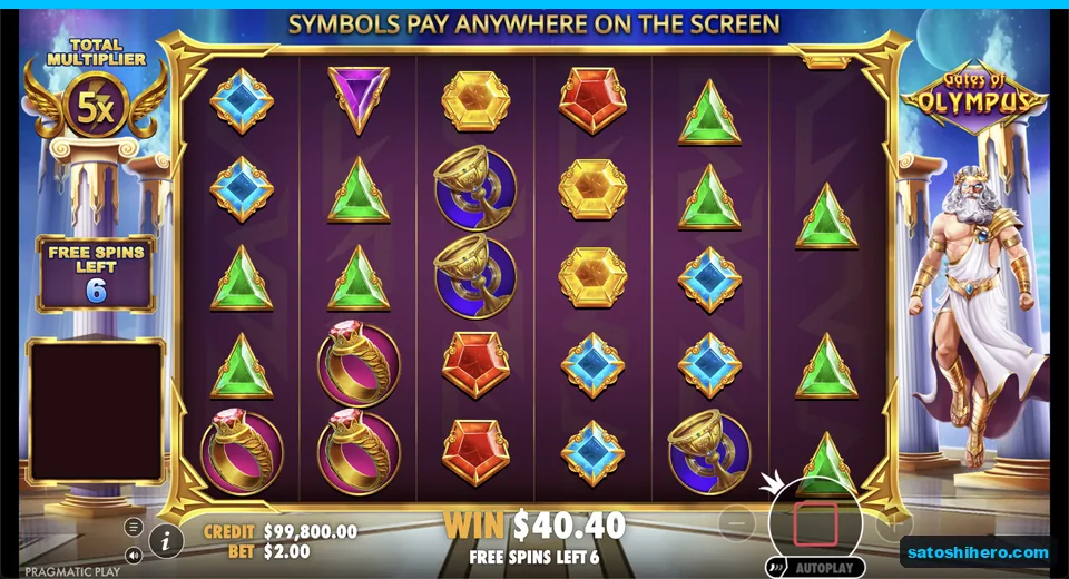 Free spins grid shows five-times total