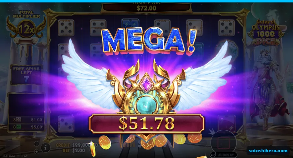 Mega win banner shows $51.78
