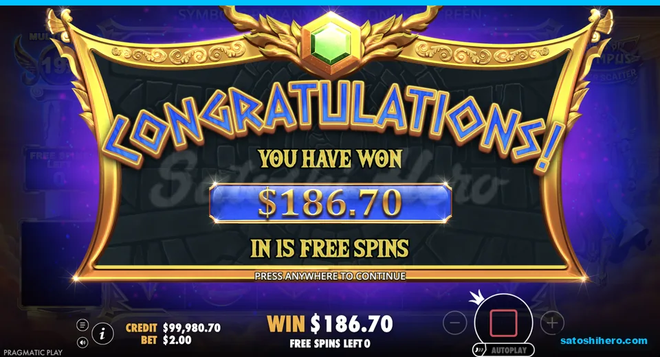 Collect screen shows $186.70 won