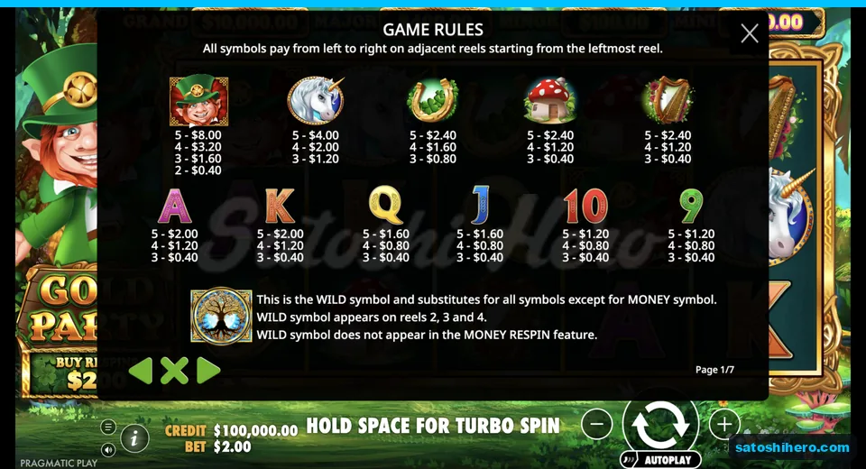 Paytable lists symbols and stake values
