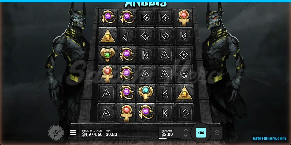 Purple eyes and gold ankhs show an eighty-cent win