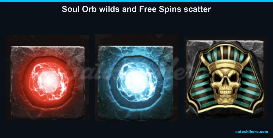 Red and blue orbs beside a pharaoh skull