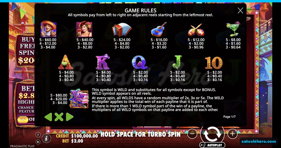 Paytable lists symbols and wild values