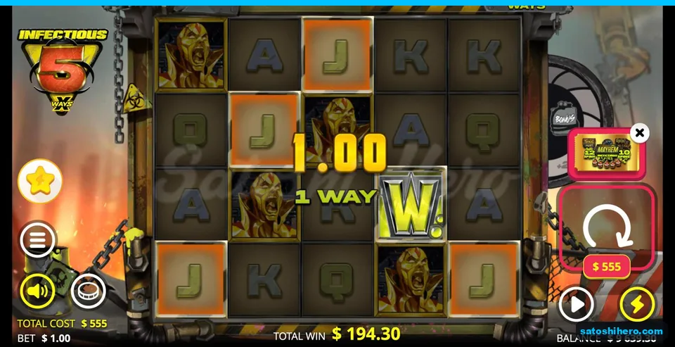 Golden symbols fill $194.30 result screen