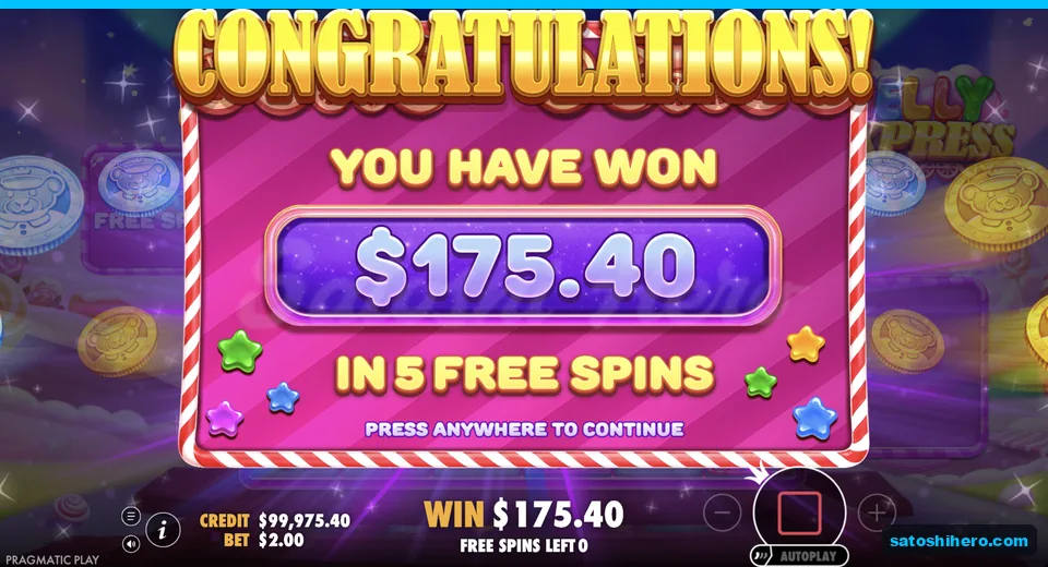 Congratulations screen pays $175.40