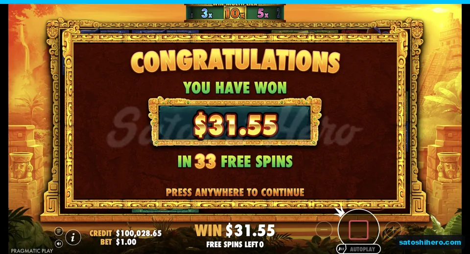 Collect screen pays $31.55 after free spins