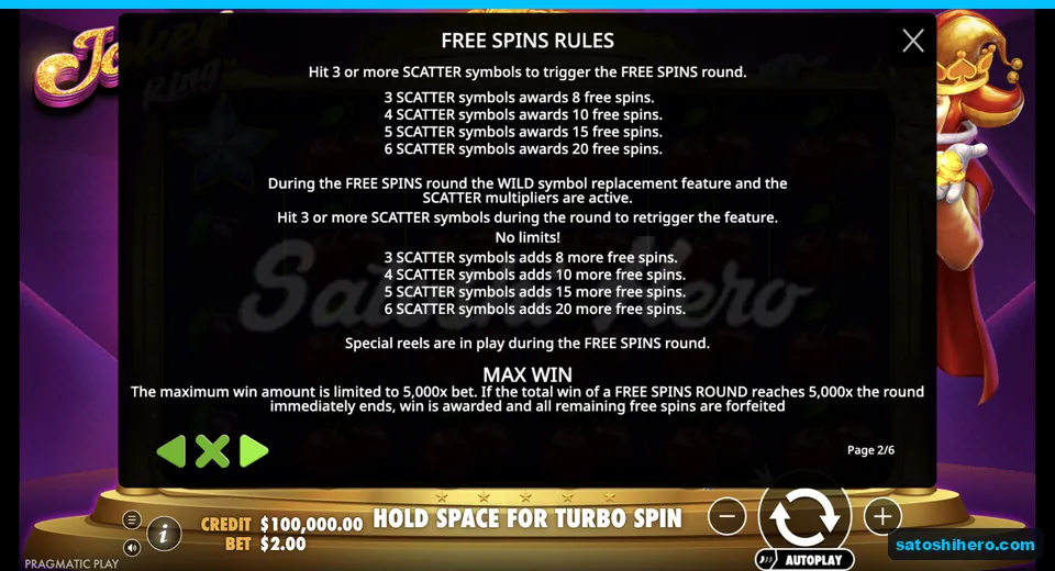 Free spins rules show Scatter awards and cap