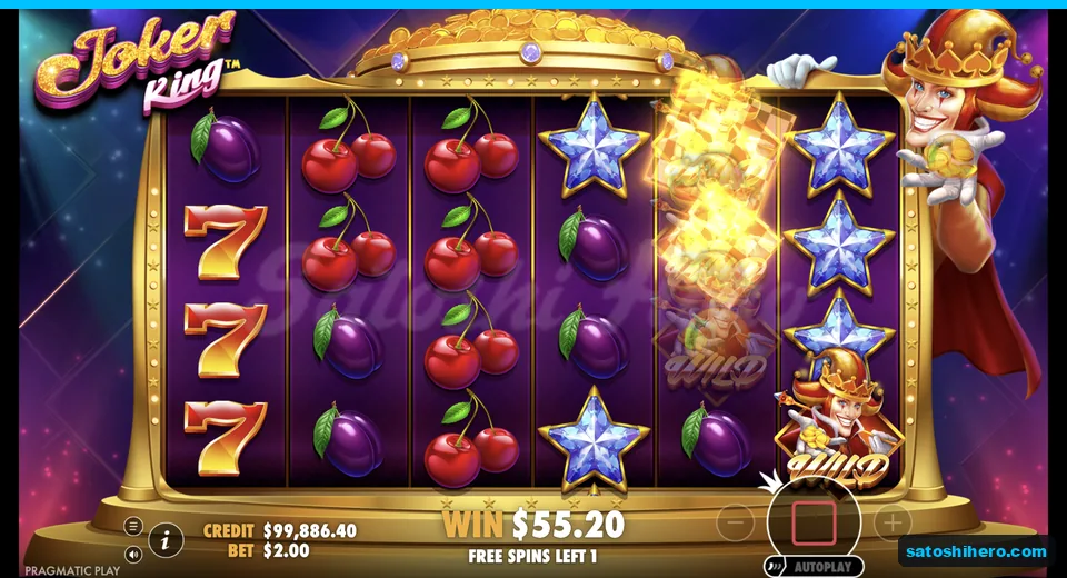 Free spin plays with Wild transform and $55.20 win
