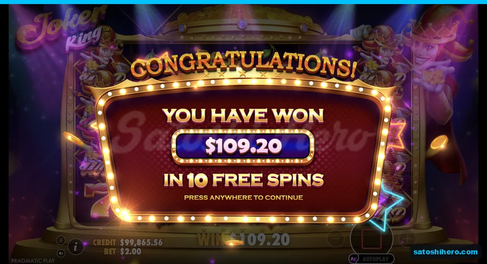 Collect banner shows $109.20 from ten free spins