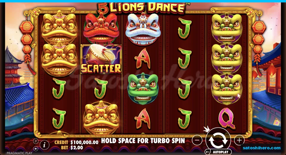 Idle reels show lion heads drum and royal cards