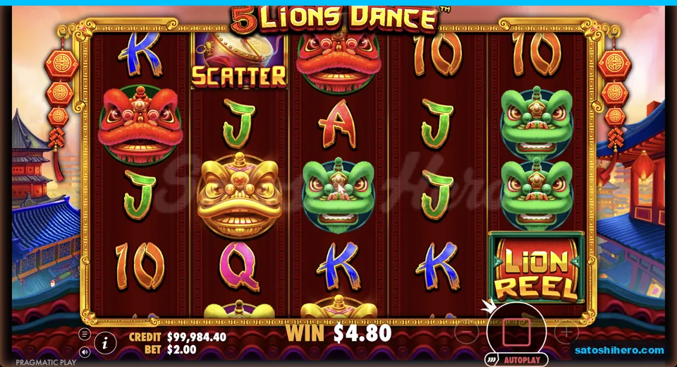 Red lion heads resolve a $4.80 base win