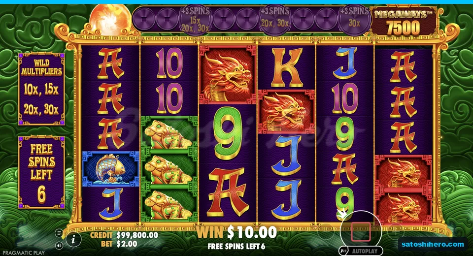Free spins continue with green board and six spins