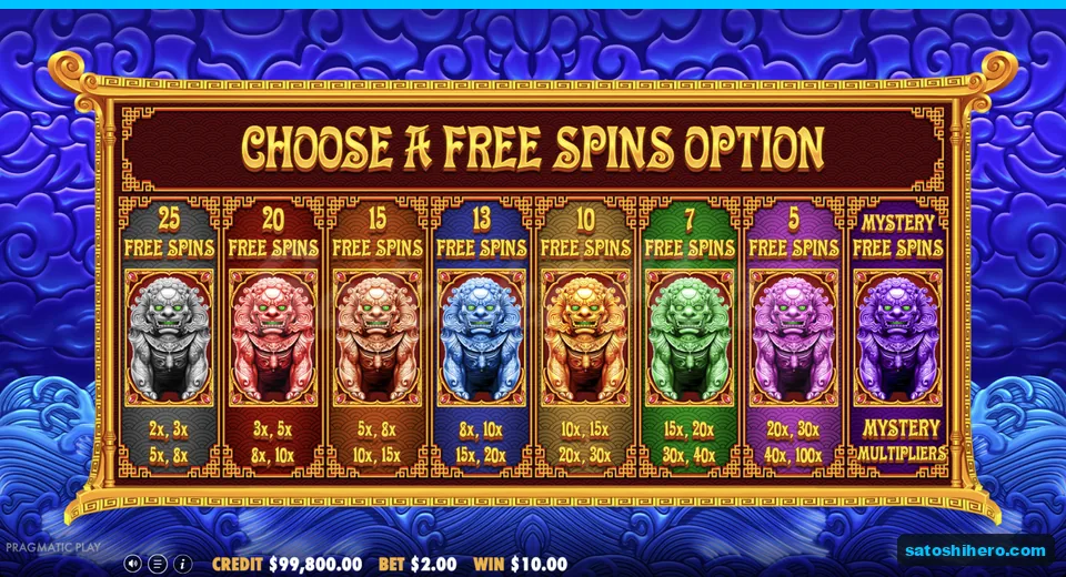 Option select opens with eight coloured lions