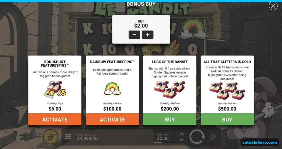 Feature buy menu lists four prices
