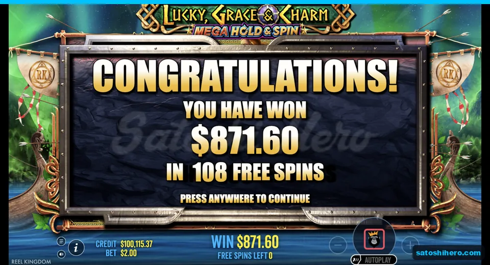 Collect screen shows $871.60 across 108 spins