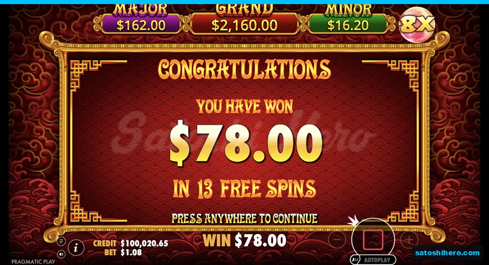 Collect screen shows $78.00 across 13 spins