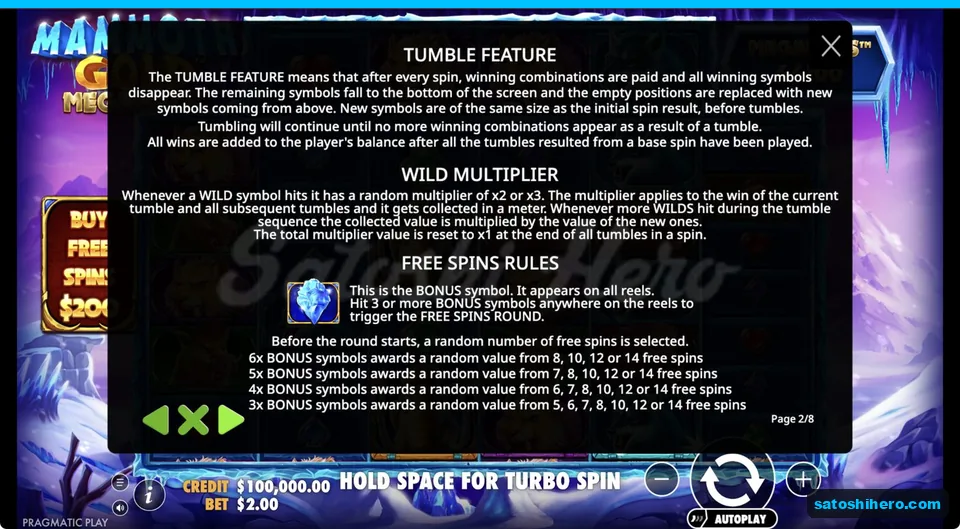 Rules explain tumbles wild multipliers and bonus symbols