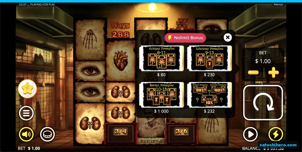 Bonus buy menu with four prices