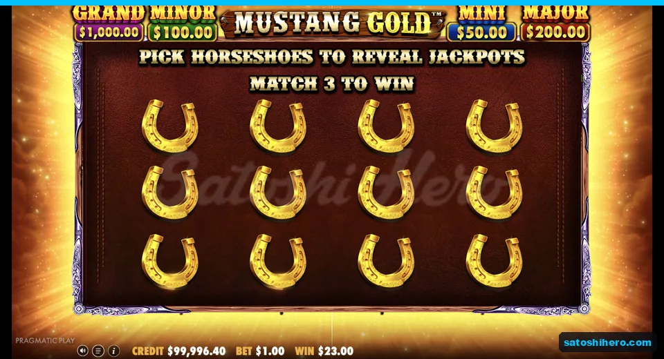Pick screen opens with golden horseshoes