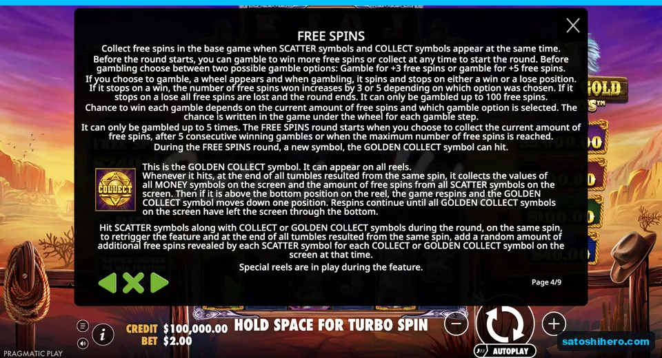 Rules explain Golden Collect during free spins
