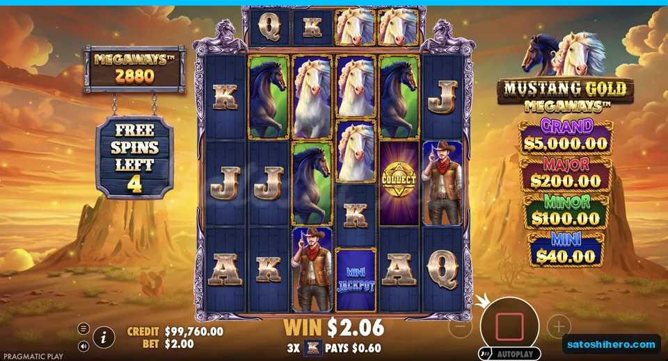 Collect symbol lands beside Mini Jackpot horseshoe