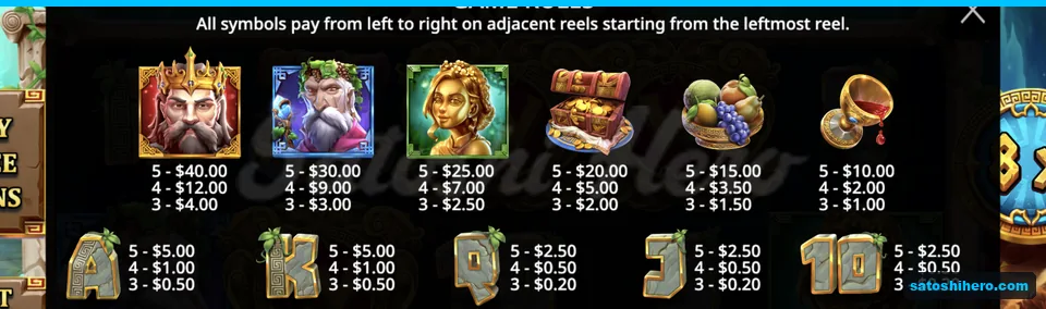 Pay ladder shows top symbols and card values