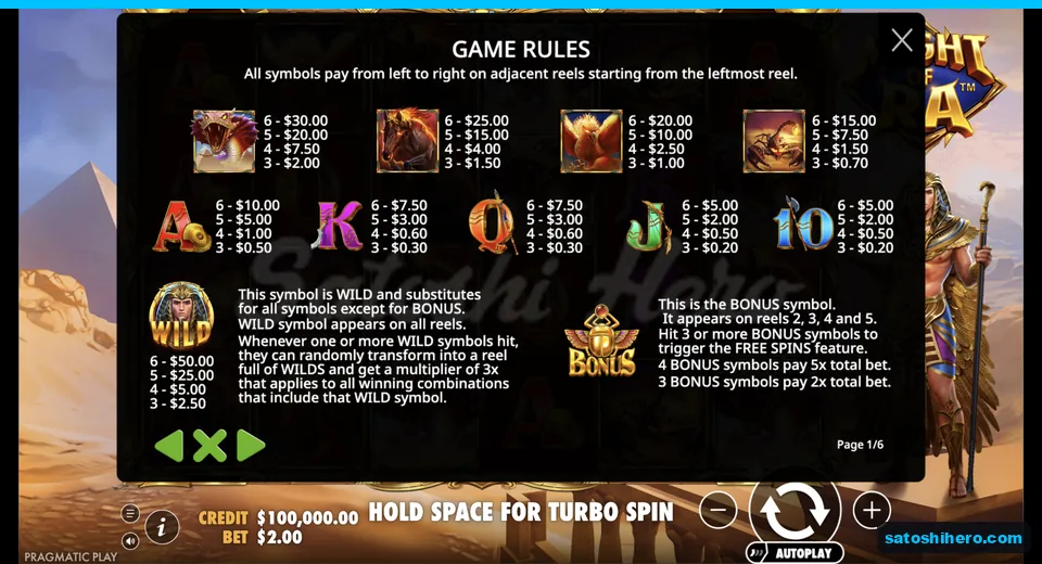 Paytable lists creatures royals wild and scarab