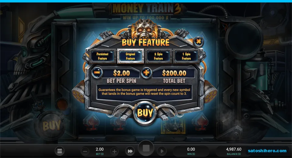Buy feature panel displays four price tabs