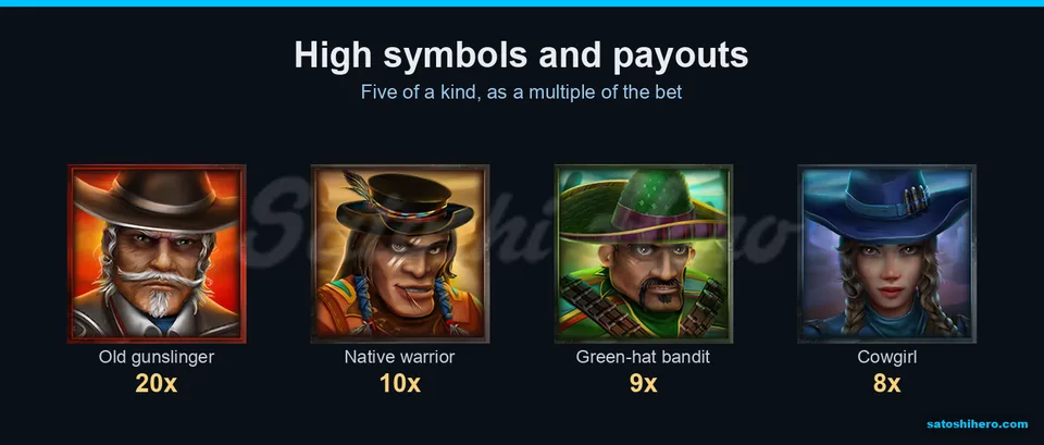 Outlaw portraits show five-symbol payout values