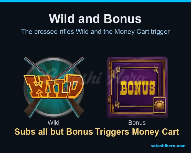 Crossed rifles sit beside purple bonus symbol